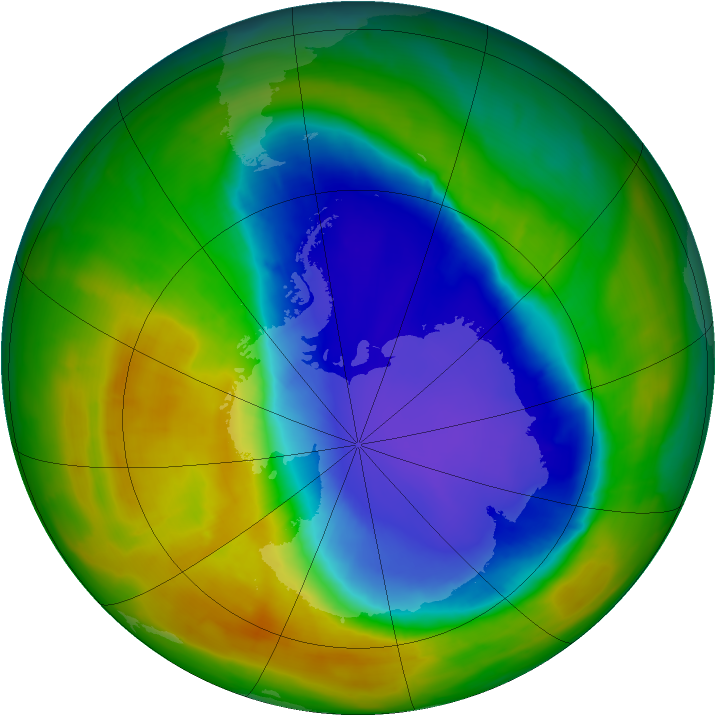 Antarctic ozone map for 31 October 2014